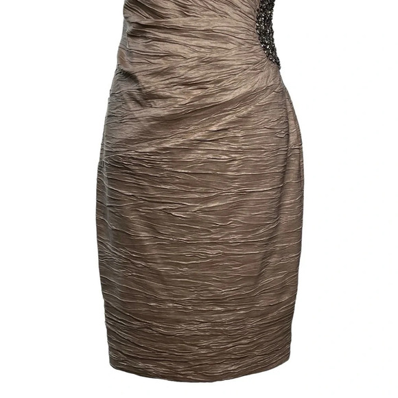 Eliza J (NWT) Textured Beaded Gold Tan Midi Sheath Dress Size 4 - Picture 3 of 14